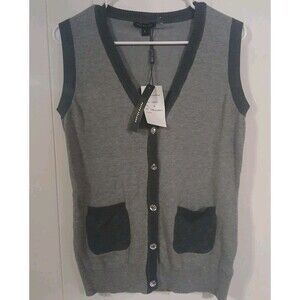 Peppe Peluso Gray  Sweater Vest Size Large Preppy Dark Academia Classic Bling